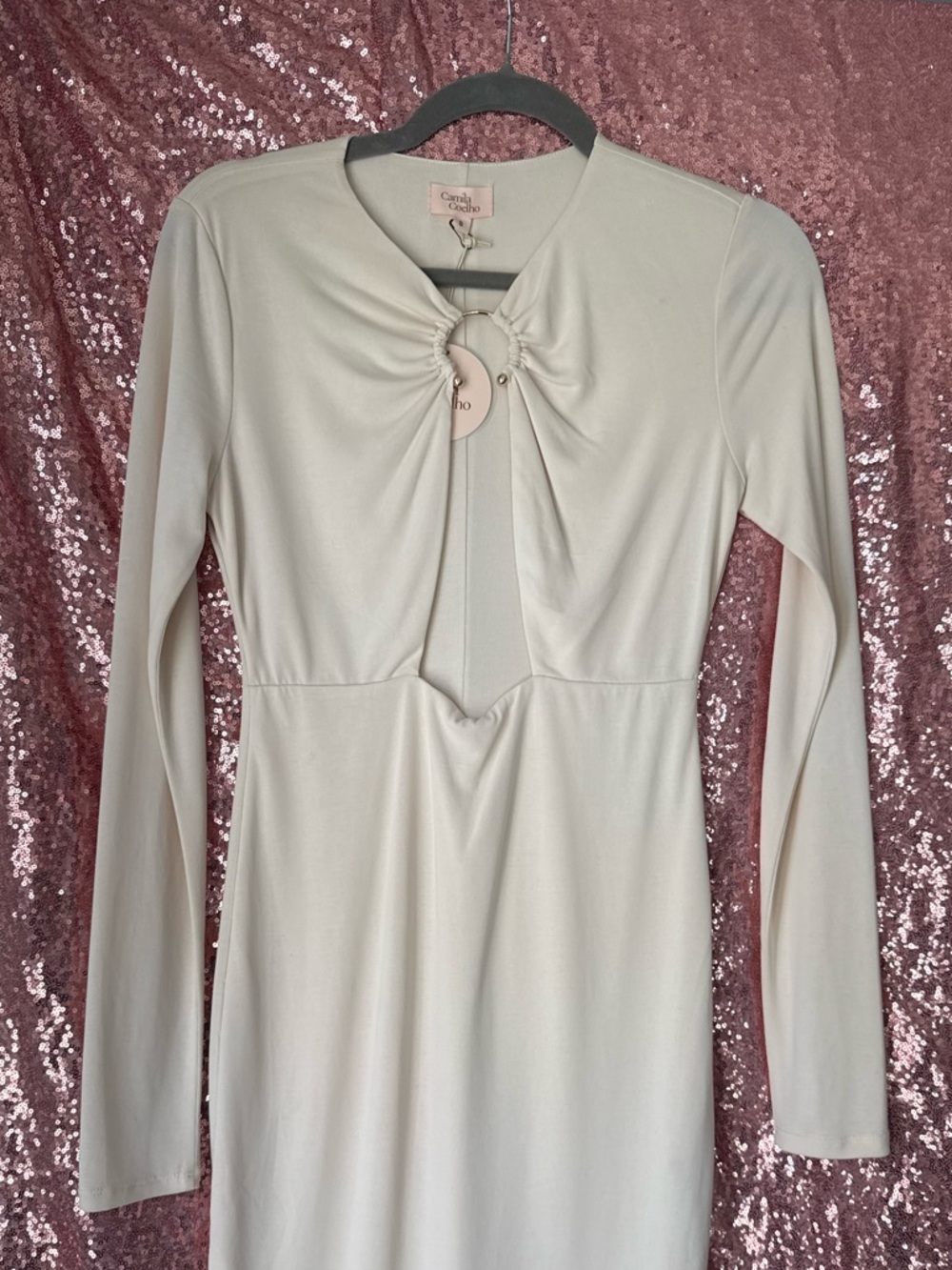 Camila Coelho Ivory Long-Sleeve Ring-Keyhole Dress